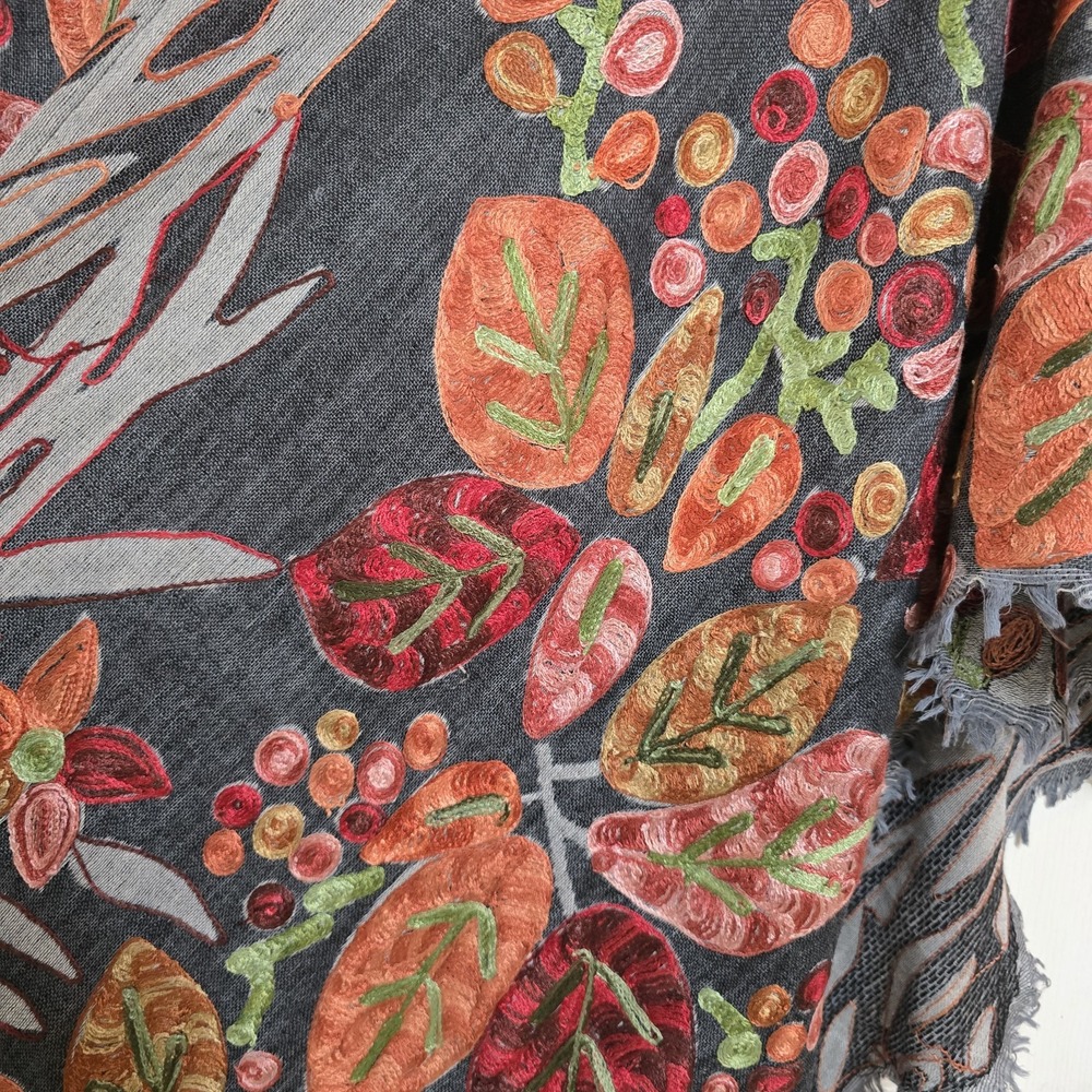 ART TO WEAR EMBROIDERED PASHMINA 100% WOOL RUANA SHAWL BY ANU - Picture 2 of 5